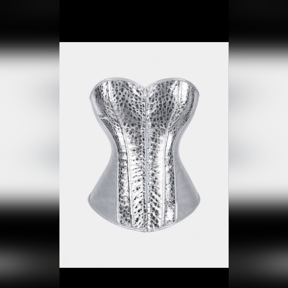 Silver Metallic Faux Croc Corset Top